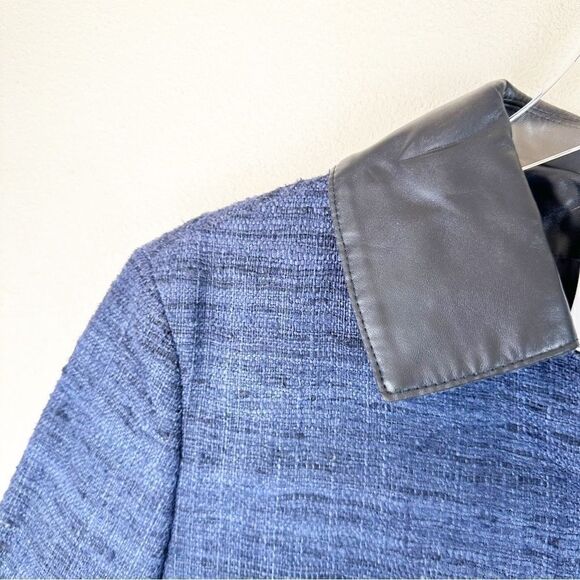 Akris Silk Faux Leather Crop Jacket Zip Size 8 Navy Tweed - Picture 3 of 6